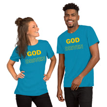 Load image into Gallery viewer, God Driven Short-Sleeve Unisex T-Shirt in Tangellow Print (Matches Caps)