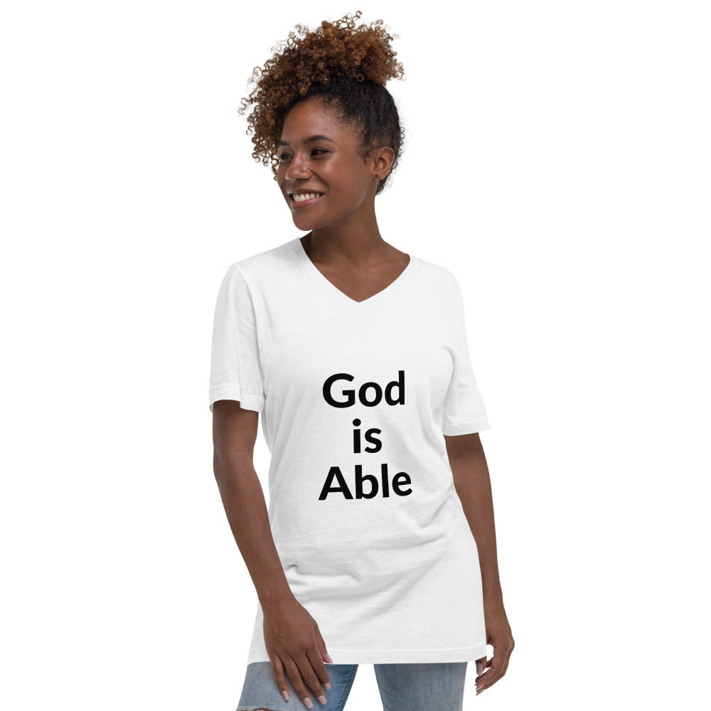 God is Able Unisex Short Sleeve V-Neck T-Shirt