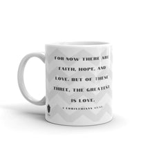 Load image into Gallery viewer, 1 Corinthians 13:13 Gray Chevron White glossy mug 11oz or 15oz
