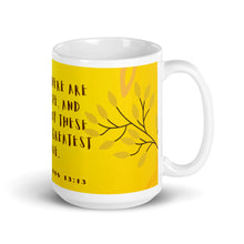 Load image into Gallery viewer, 1 Corinthians 13:13 Golden Garden White glossy mug 11oz or 15oz
